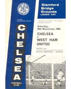 Chelsea v West Ham United official programme 28/11/1964
