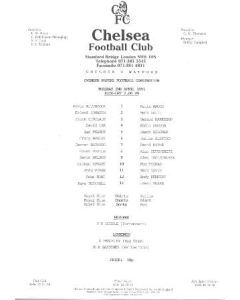 Chelsea v Watford official teamsheet 02/04/1991