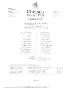 Chelsea v Watford official teamsheet 07/04/1987