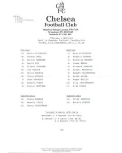 Chelsea v Watford Reserves official teamsheet 13/09/1993 Neville Ovenden Football Combination