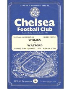 Chelsea Reserves v Watford Reserves official programme 17/09/1960