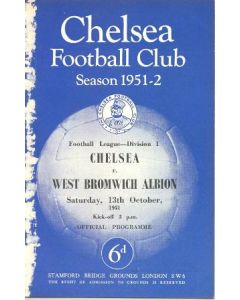 Chelsea v West Bromwich Albion official programme 13/10/1951
