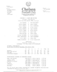 Chelsea Reserves v West Ham United Reserves official programme 22/03/1986