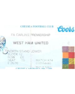 Chelsea v West Ham United ticket 17/02/1996
