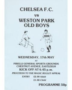 Weston Park Old Boys vChelsea official programme 17/05/1989