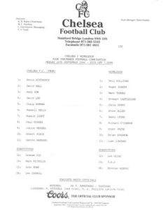Chelsea v Wimbledon Reserves official teamsheet 26/09/1994 Football Combination