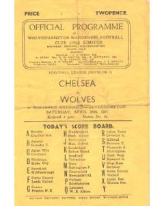 Wolverhampton Wanderers vChelsea official programme 26/04/1947