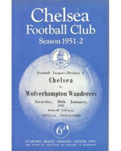 Chelsea v Wolverhampton Wanderers official programme 26/01/1952