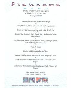 Chelsea v Zilina Moldova Fishnets menu 26/08/2003 Champions League