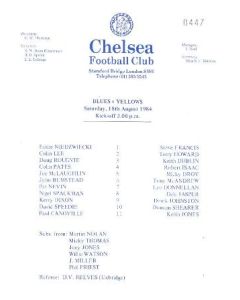 Chelsea Blues v Yellows training match official programme 18/08/1984