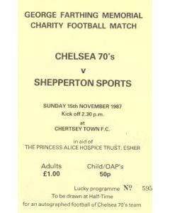 Chelsea 70's v Shepprton Sports official programme 15/11/1987