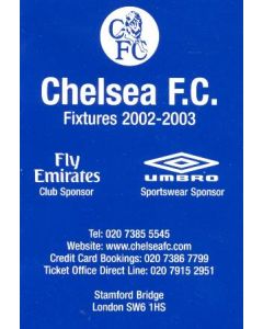 Chelsea Fixtures 2002-2003