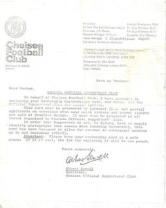 Chelsea FC letter to a member of the Chelsea Official Supporters' Club of season 1978-1979