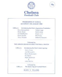 Chelsea Programme of Events 13/08/1983 training match