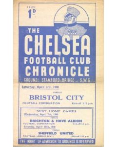 Chelsea Reserves v Bristol City Reserves official programme 03/04/1948
