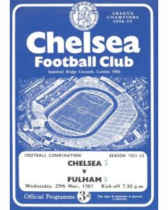 Chelsea Reserves v Fulham Reserves official programme 29/11/1961