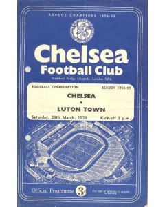 Chelsea Reserves v Luton Town Reserves official programme 28/03/1959 hole punched
