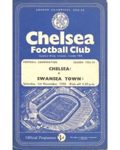 Chelsea Reserves v Swansea Reserves official programme 01/11/1958