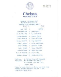 Chelsea Reserves v Swansea Reserves official programme 22/02/1983
