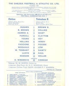 Chelsea Reserves v Tottenham Hotspur Reserves official programme 12/11/1966