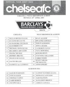 Chelsea Reserves v West Bromwich Albion Reserves official programme 20/04/2009