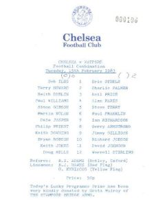 Chelsea Reserves v Watford Reserves official programme 15/02/1983