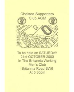 Chelsea Supporters' Club General Meeting on 21/10/2000 Agenda