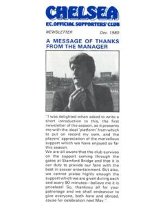 Chelsea FC Official Supporters' Club Newsletter of December 1980