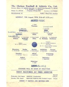 Chelsea training match Reds v Blues official programme 13/08/1956