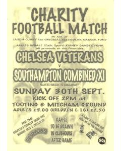 Chelsea Veterans v Southampton Combined XI official programme 30/09/1990
