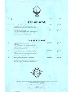 Chelsea Village Hotels wine list