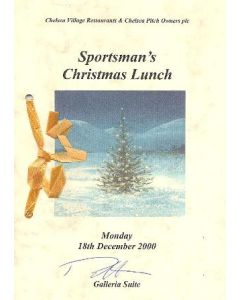 Chelsea Village Sportman's Christmas Lunch menu 18/12/2000, signed