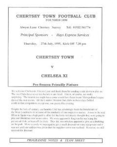 Chertsey Town vChelsea official programme 27/07/1995