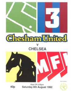 Chesham Town vChelsea XI official programme 08/08/1992 Friendly Match