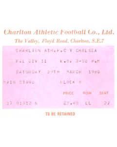 1980 charlton v chelsea football ticket