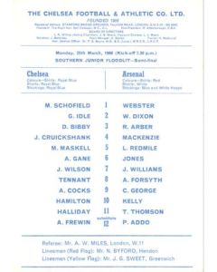 Chelsea v Arsenal official programme 25/03/1968 Southern Junior Floodlit Semi-Final