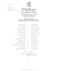 Chelsea v Brighton Reserves official teamsheet 08/03/1993 Football Combination