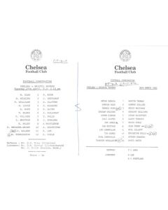 Chelsea v Bristol Rovers on 14/04/1982 and on 30/03/1982 Reserves official teamsheet Football Combination