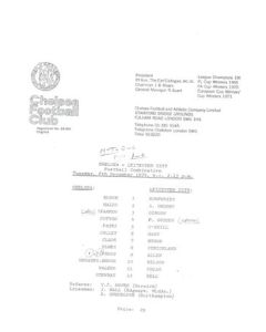 Chelsea v Leicester City Reserves official teamsheet 06/11/1979 Football Combination
