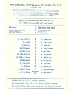 Chelsea v Limbury Old Boys official programme 04/12/1967 F.A. Youth Challenge Cup