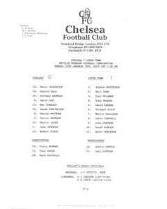 Chelsea v Luton Town Reserves official teamsheet 24/01/1994 Football Combination