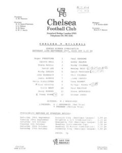 Chelsea v Millwall Reserves official teamsheet 12/09/1987 Football Combination