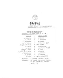 Chelsea v Oxford United Reserves official teamsheet 25/04/1981 Football Combination