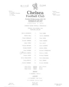 Chelsea v Queen's Park Rangers Reserves official teamsheet 02/10/1990 Football Combination