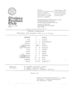 Chelsea v Queen's Park Rangers Reserves official teamsheet 19/12/1979 Football Combination