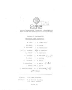 Chelsea v Southampton official teamsheet, unknown season