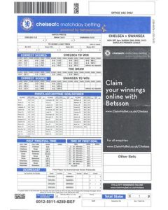 Chelsea v Swansea 28/04/2013 Premier League betting slip