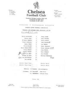 Chelsea v Tottenham Hotspur Reserves official teamsheet 17/10/1989 Football Combination