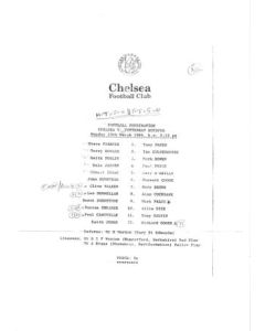 Chelsea v Tottenham Hotspur Reserves official teamsheet 19/03/1984 Football Combination
