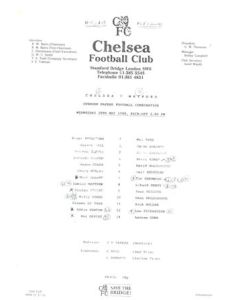 Chelsea v Watford Reserves official teamsheet 10/05/1989 Football Combination